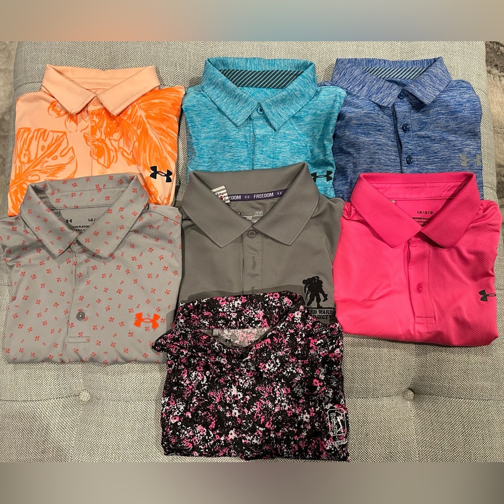 Set of 7 Under Armour Golf Polos size large